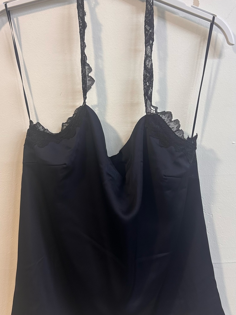 Black Lace-Trim Satin Camisole Top